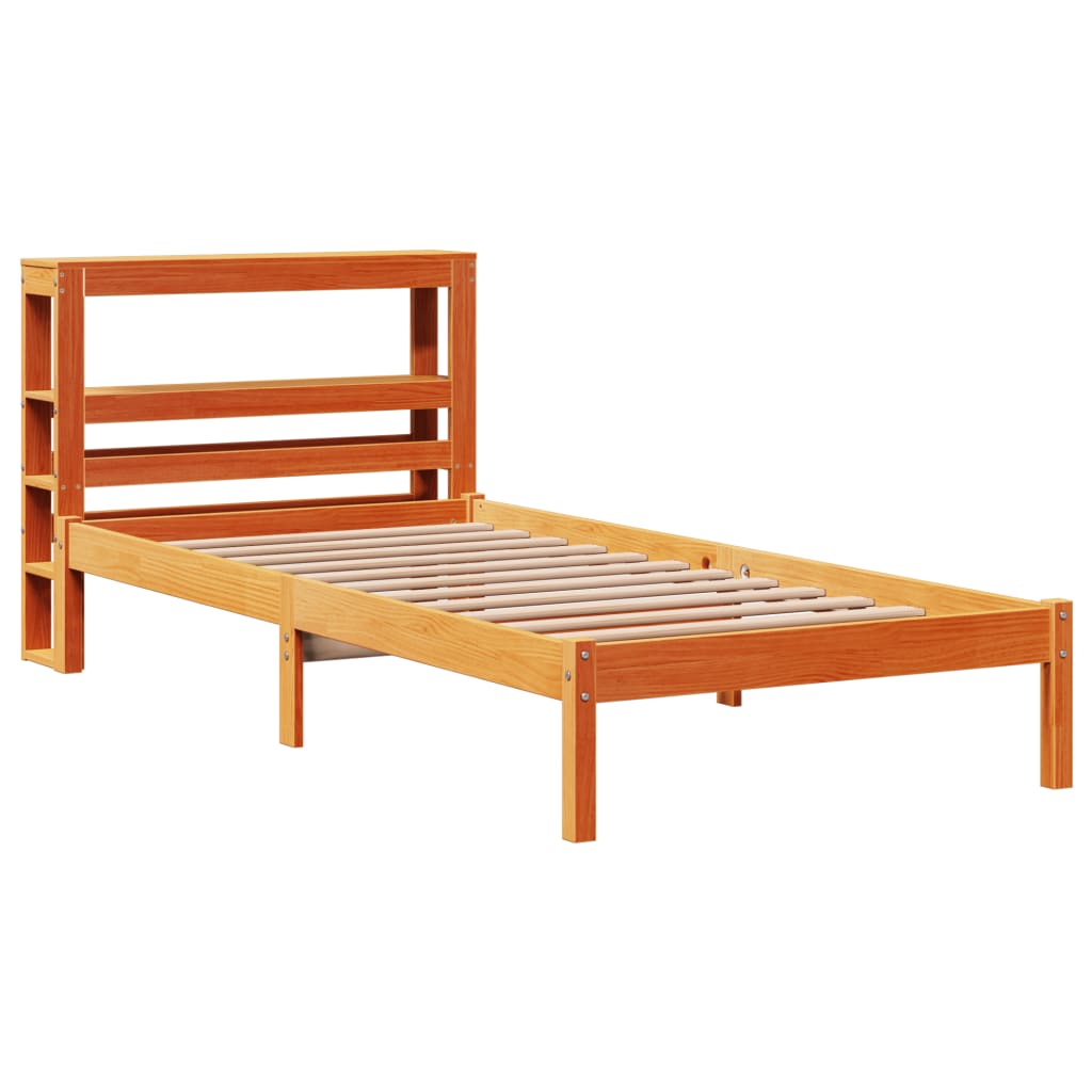 viaszbarna tömör fenyőfa ágykeret fejtámlával 75 x 190 cm
