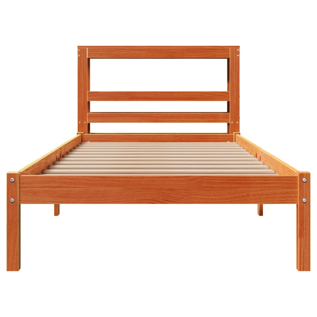 viaszbarna tömör fenyőfa ágykeret fejtámlával 75 x 190 cm