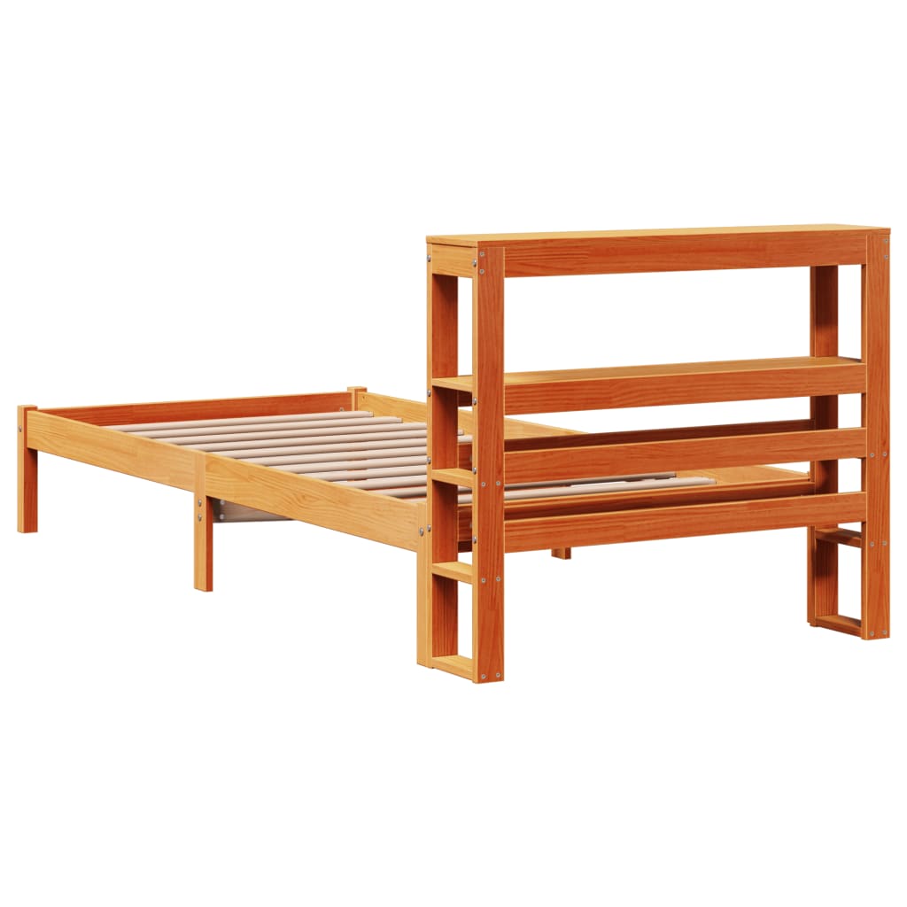 viaszbarna tömör fenyőfa ágykeret fejtámlával 75 x 190 cm