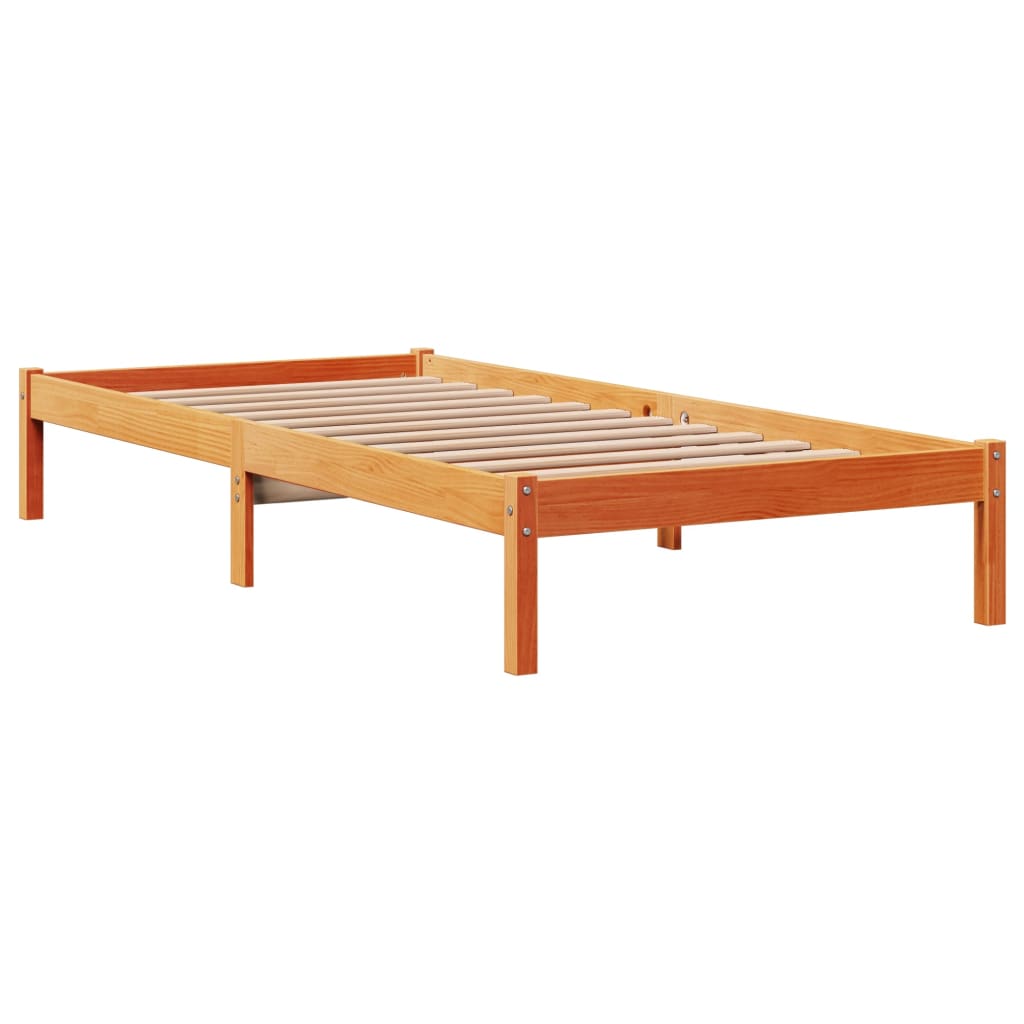 viaszbarna tömör fenyőfa ágykeret fejtámlával 75 x 190 cm