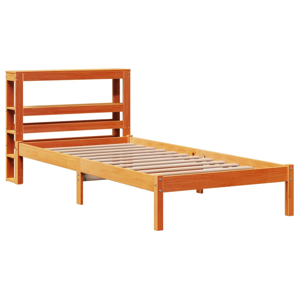 viaszbarna tömör fenyőfa ágykeret fejtámlával 100 x 200 cm