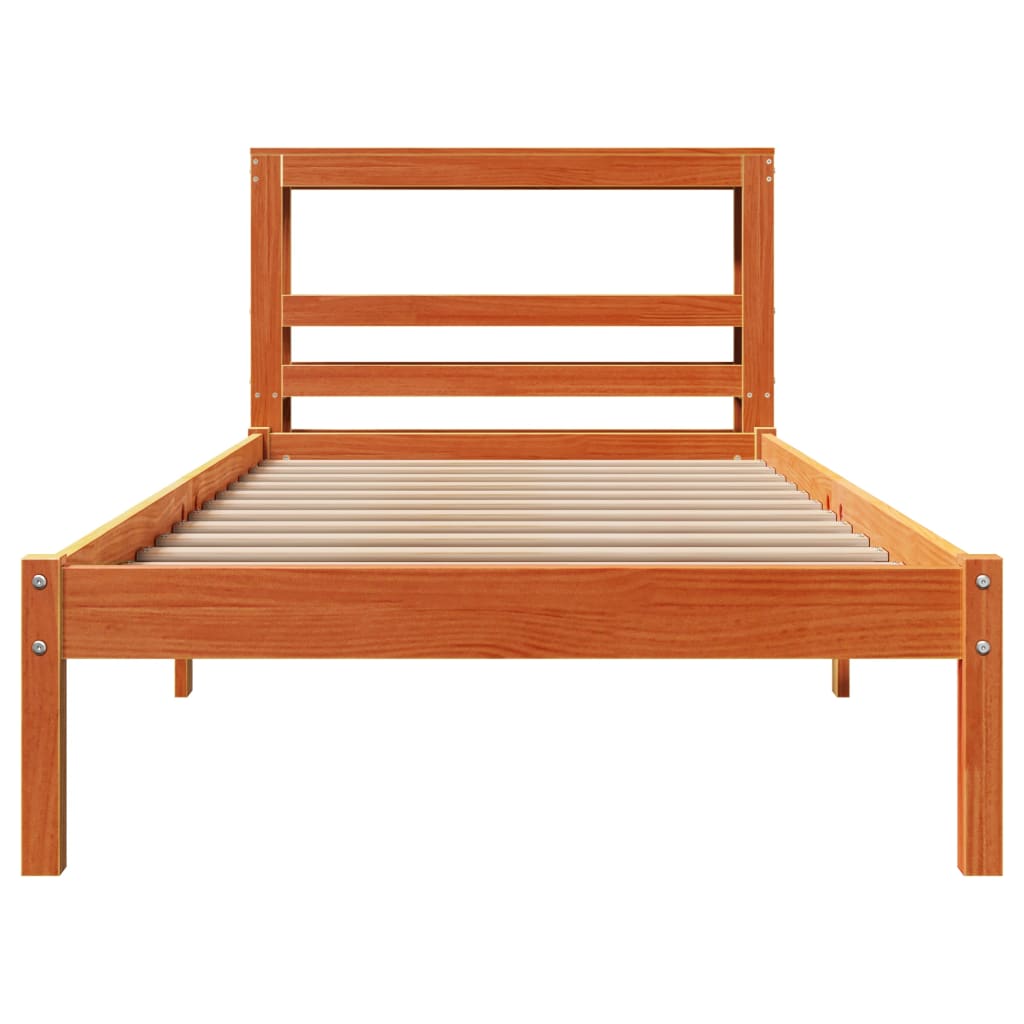 viaszbarna tömör fenyőfa ágykeret fejtámlával 100 x 200 cm