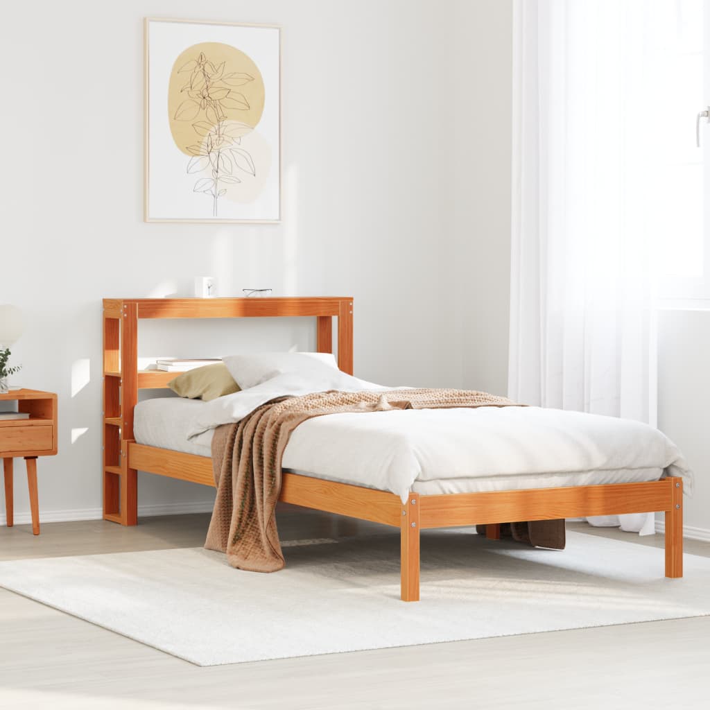 viaszbarna tömör fenyőfa ágykeret fejtámlával 100 x 200 cm