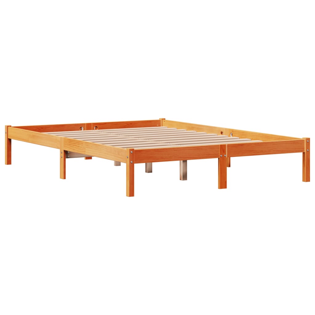 viaszbarna tömör fenyőfa ágykeret fejtámlával 120 x 200 cm