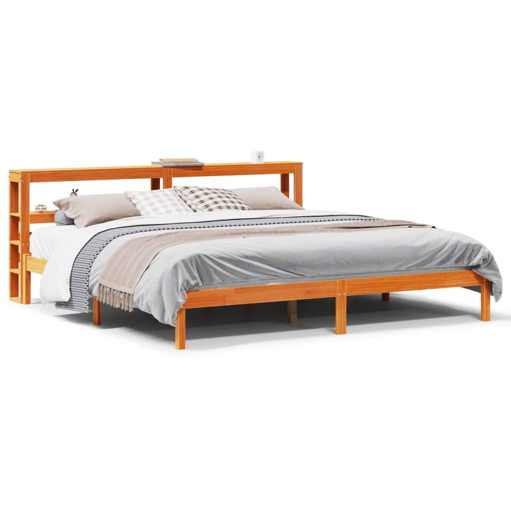 viaszbarna tömör fenyőfa ágykeret fejtámlával 200 x 200 cm