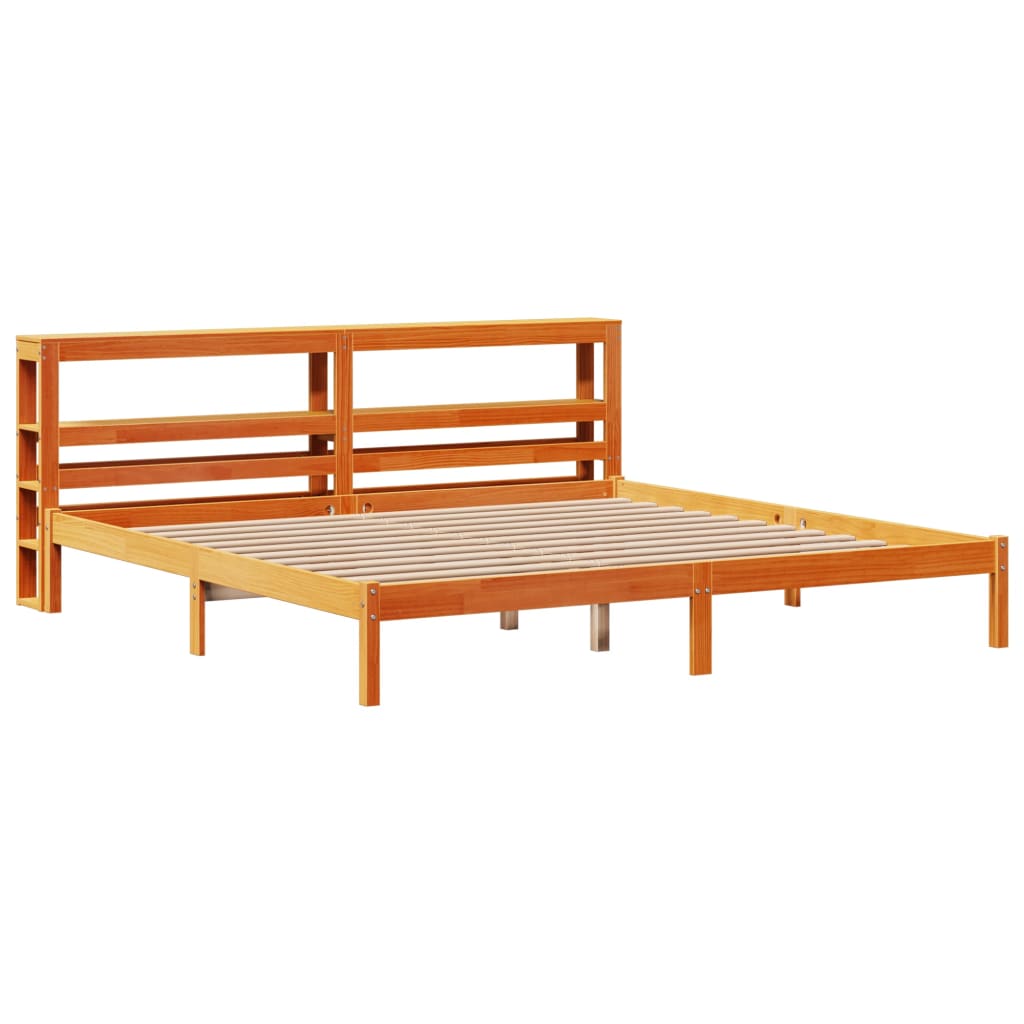viaszbarna tömör fenyőfa ágykeret fejtámlával 200 x 200 cm