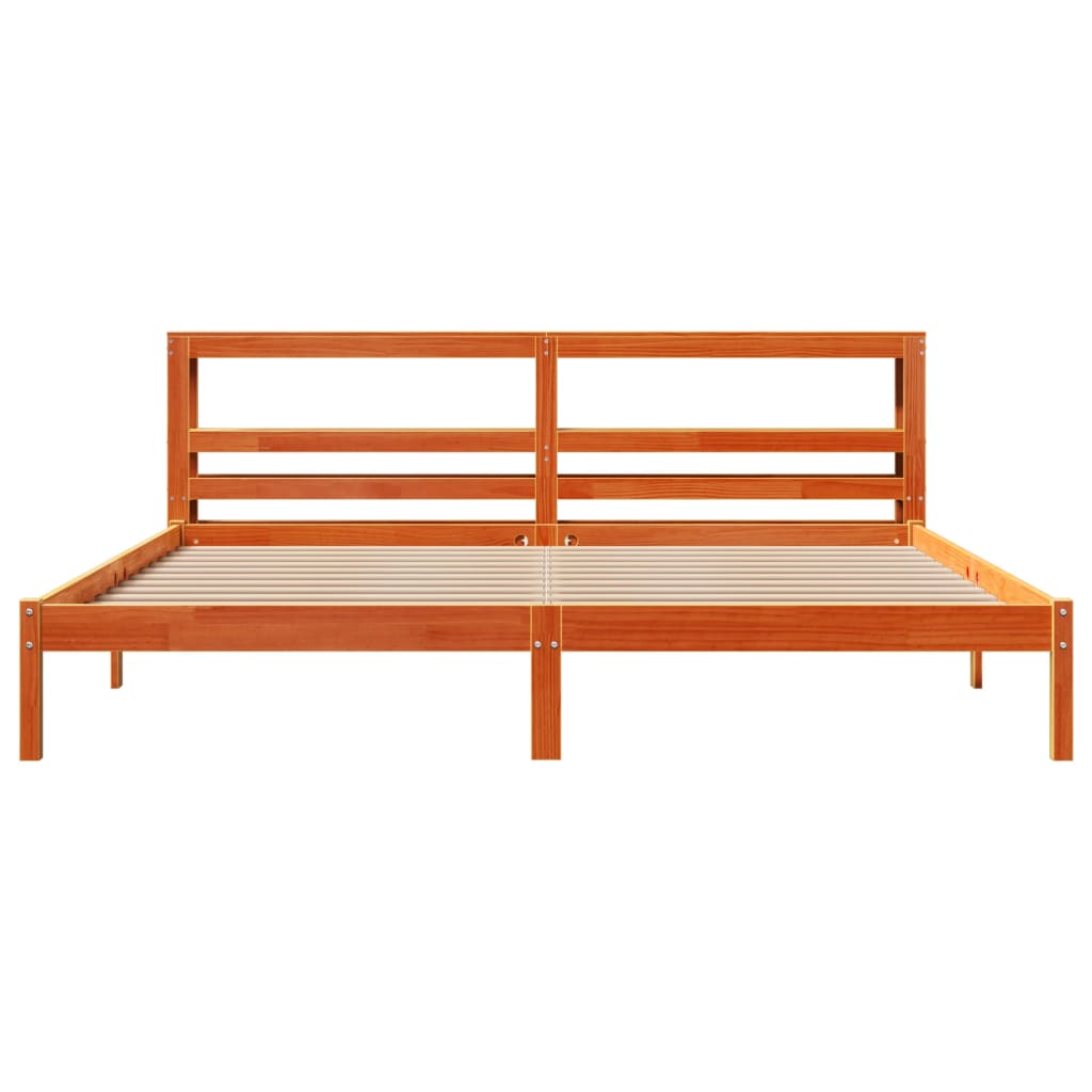 viaszbarna tömör fenyőfa ágykeret fejtámlával 200 x 200 cm