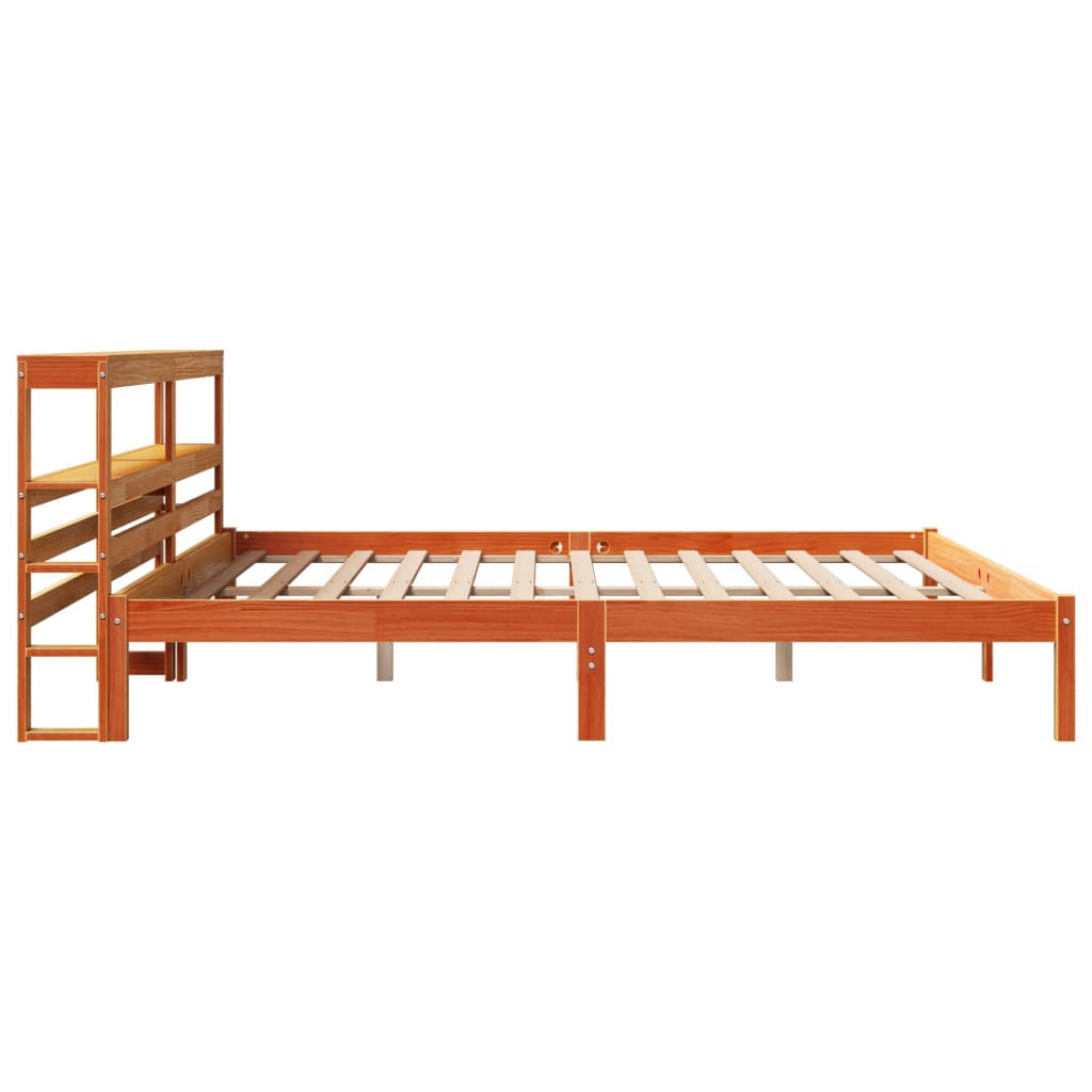 viaszbarna tömör fenyőfa ágykeret fejtámlával 200 x 200 cm