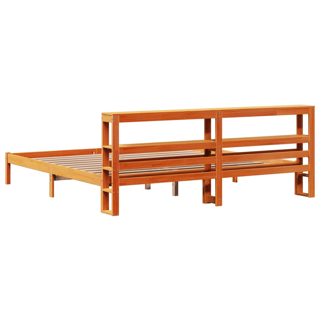 viaszbarna tömör fenyőfa ágykeret fejtámlával 200 x 200 cm