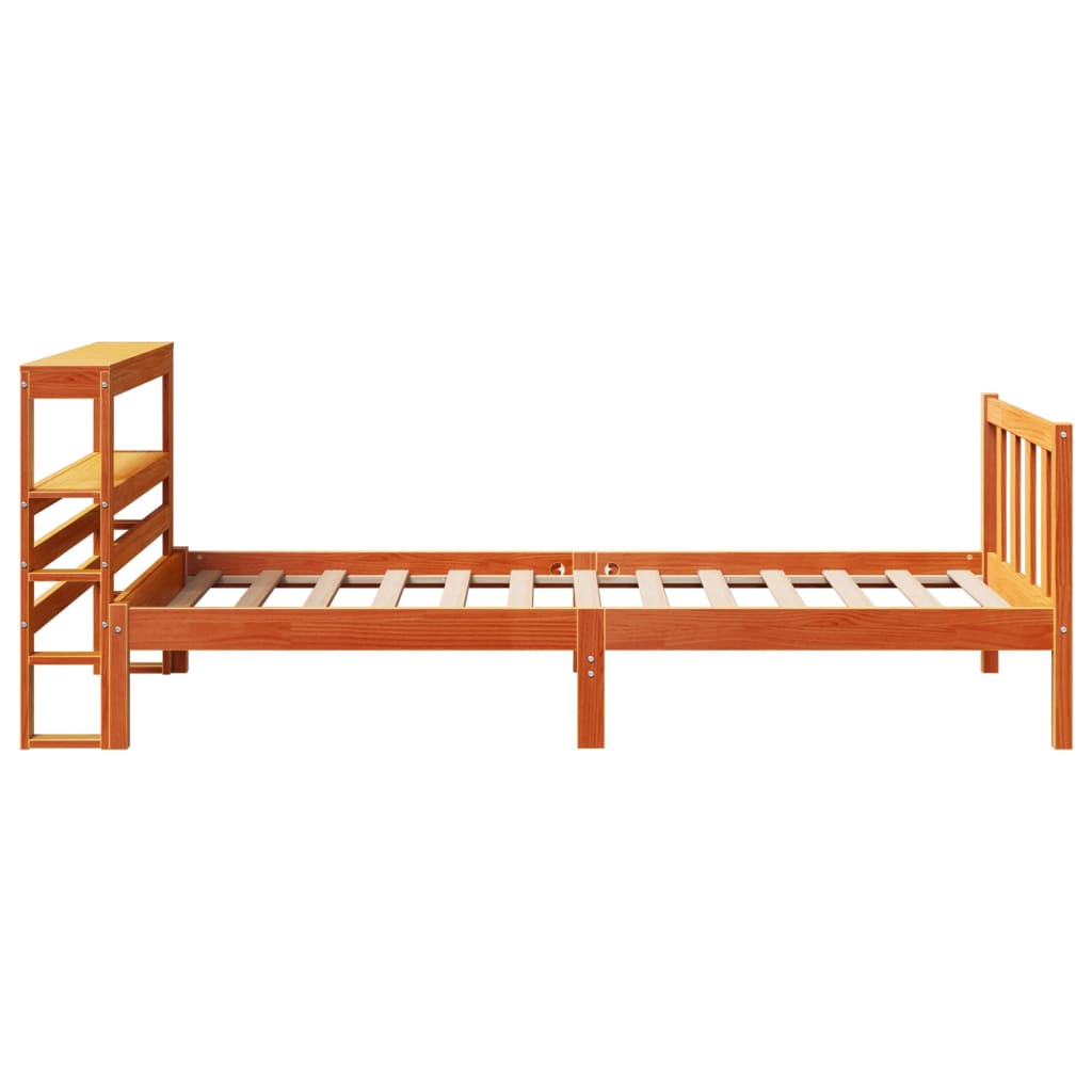 viaszbarna tömör fenyőfa ágykeret fejtámlával 100 x 200 cm