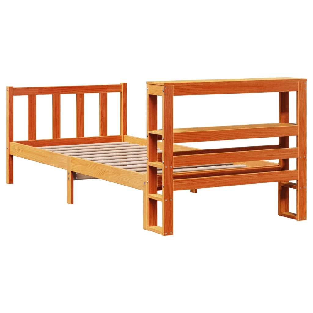 viaszbarna tömör fenyőfa ágykeret fejtámlával 100 x 200 cm