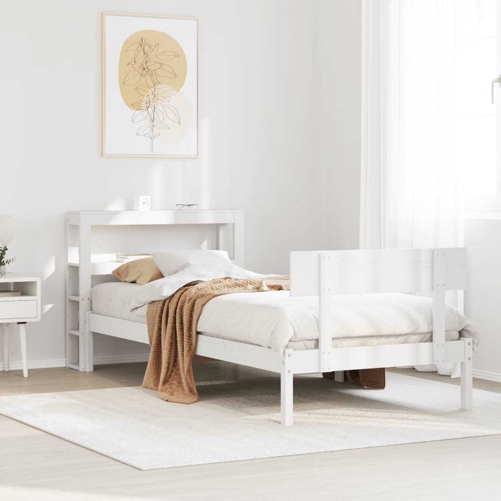 fehér tömör fenyőfa ágy matrac nélkül 90 x 200 cm