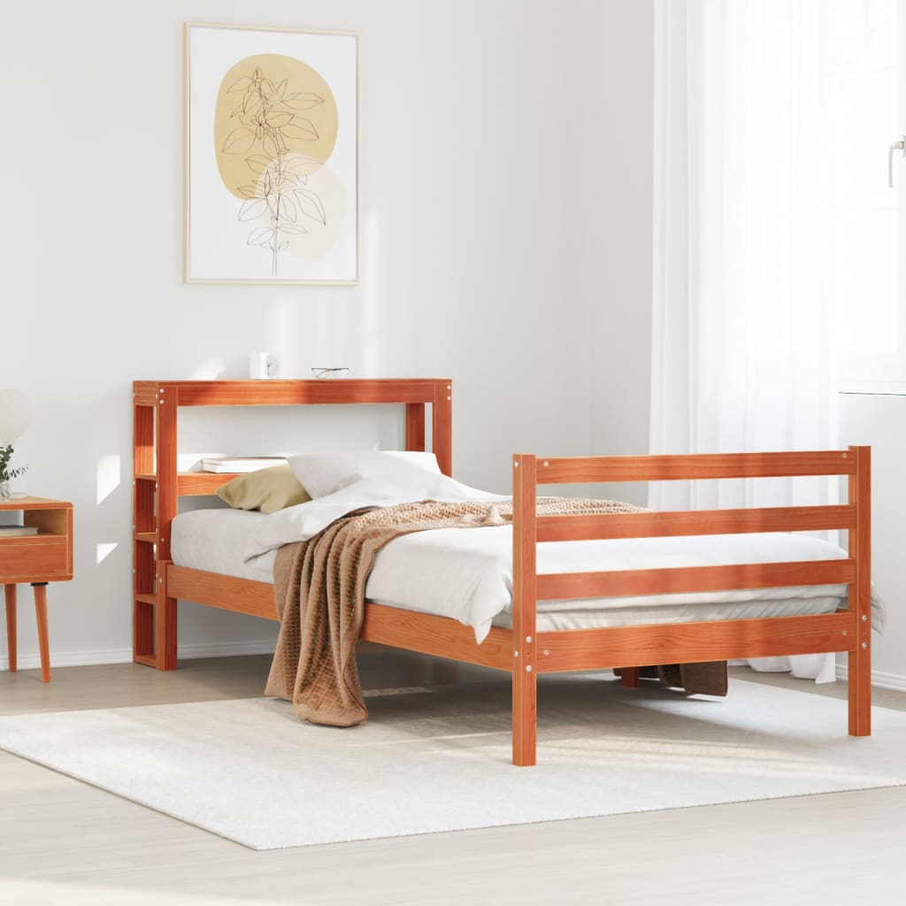 viaszbarna tömör fenyőfa ágy matrac nélkül 75 x 190 cm