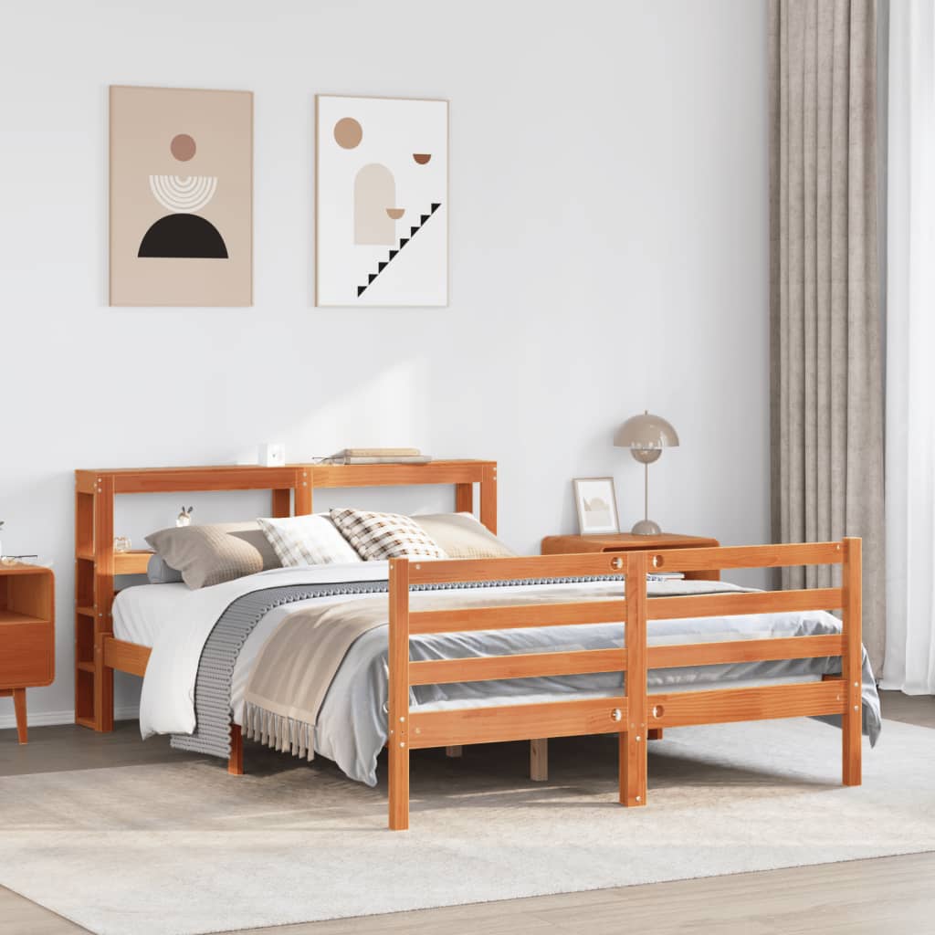 viaszbarna tömör fenyőfa ágy matrac nélkül 120 x 190 cm