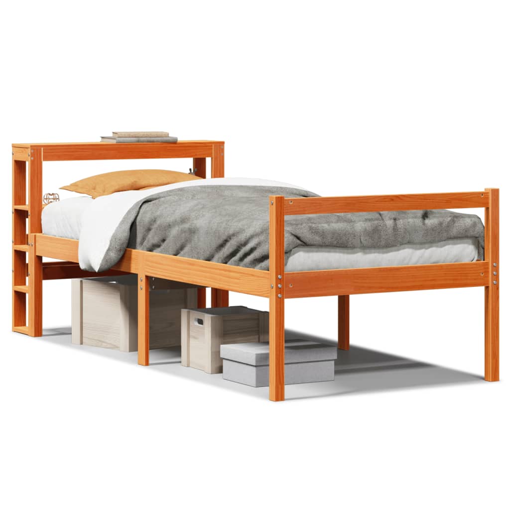 viaszbarna tömör fenyőfa ágykeret fejtámlával 75 x 190 cm
