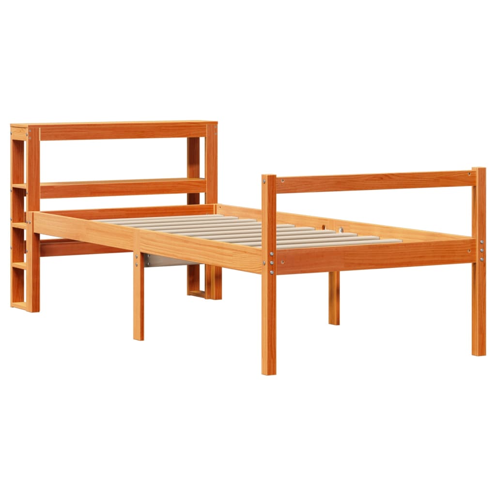 viaszbarna tömör fenyőfa ágykeret fejtámlával 75 x 190 cm