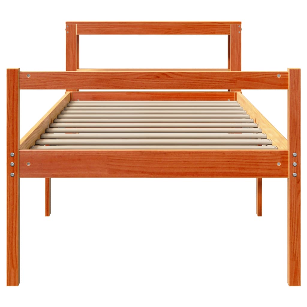 viaszbarna tömör fenyőfa ágykeret fejtámlával 75 x 190 cm