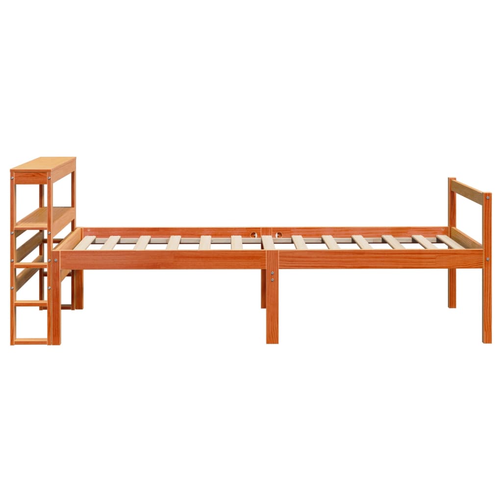 viaszbarna tömör fenyőfa ágykeret fejtámlával 75 x 190 cm