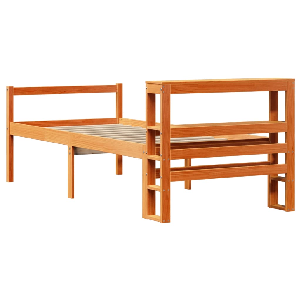viaszbarna tömör fenyőfa ágykeret fejtámlával 75 x 190 cm