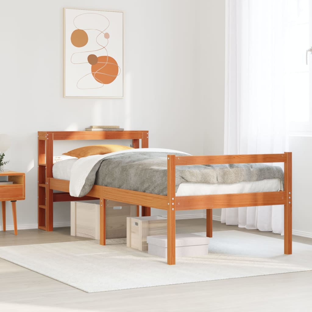viaszbarna tömör fenyőfa ágykeret fejtámlával 75 x 190 cm