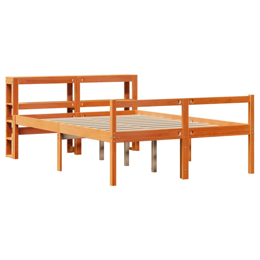 viaszbarna tömör fenyőfa ágykeret fejtámlával 140 x 190 cm