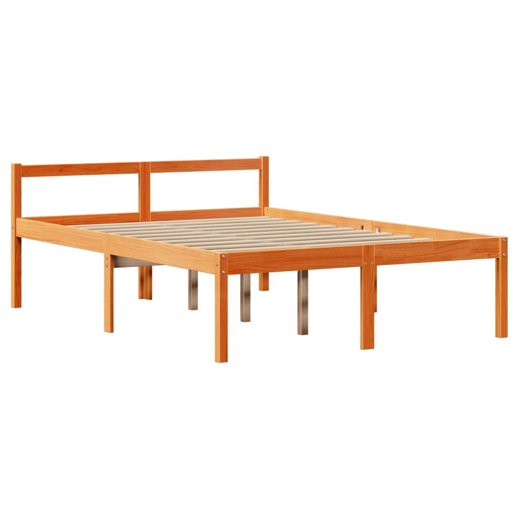 viaszbarna tömör fenyőfa ágykeret fejtámlával 160 x 200 cm