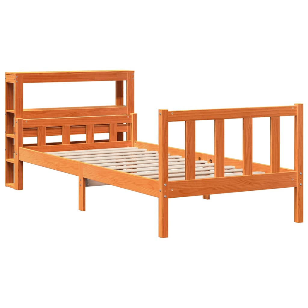 viaszbarna tömör fenyőfa ágykeret fejtámlával 75 x 190 cm