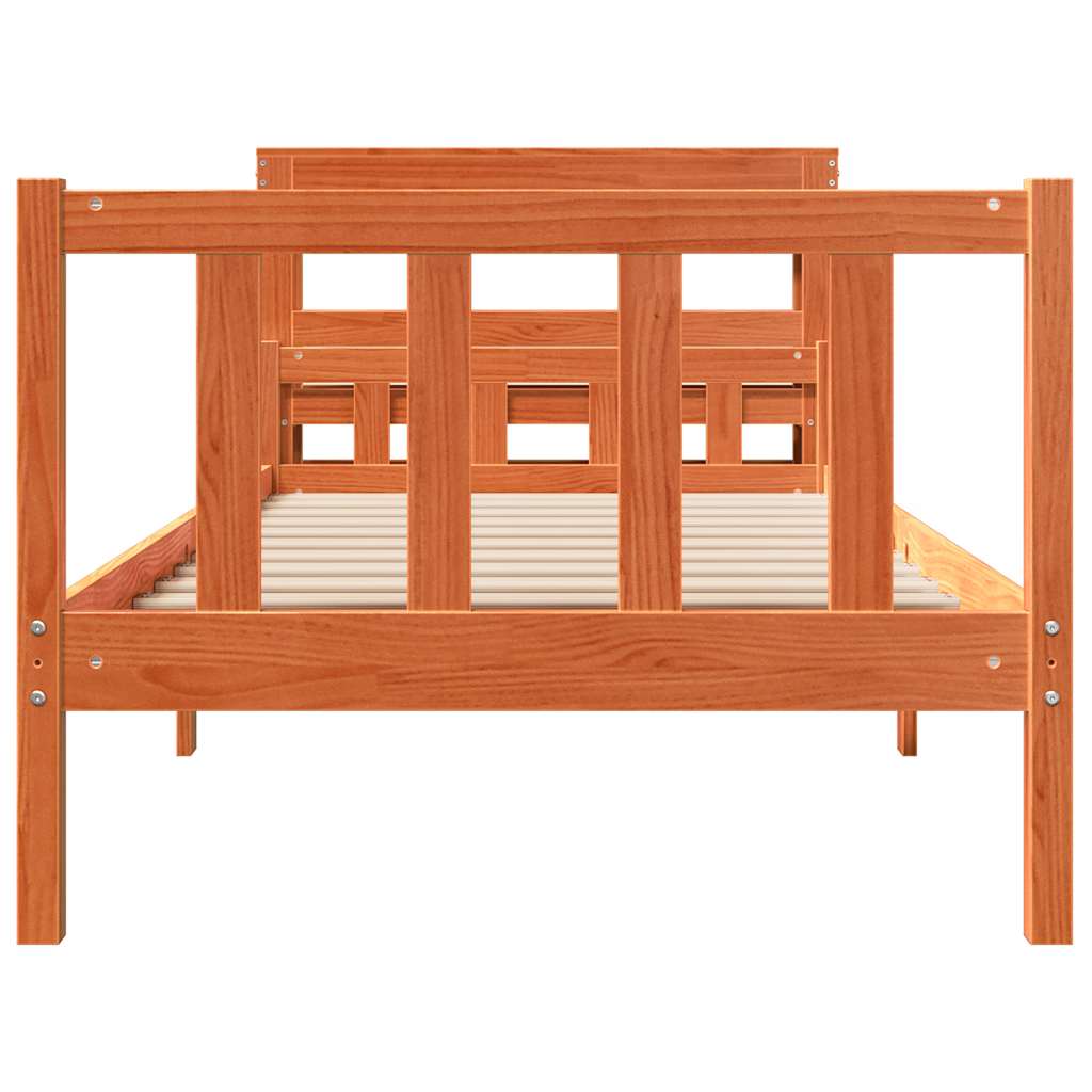 viaszbarna tömör fenyőfa ágykeret fejtámlával 75 x 190 cm