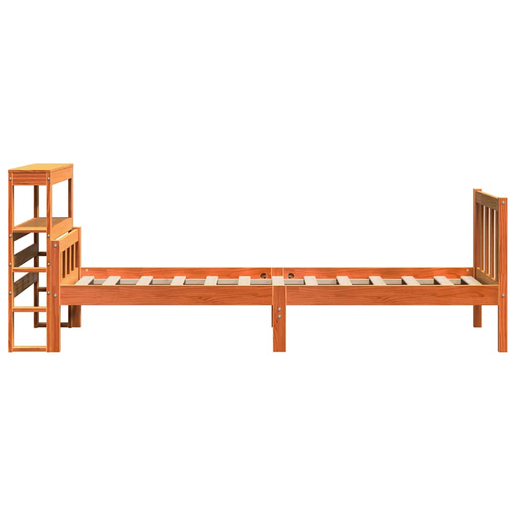 viaszbarna tömör fenyőfa ágykeret fejtámlával 75 x 190 cm
