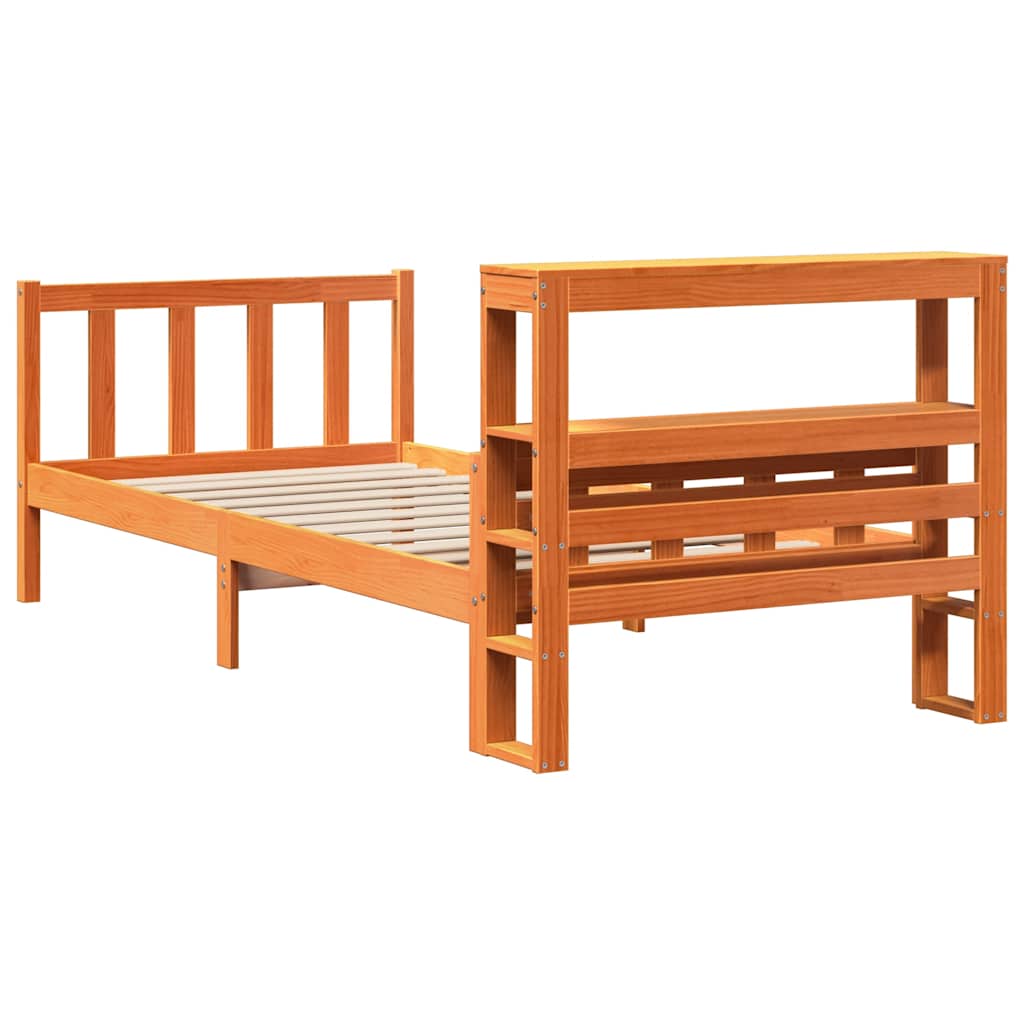 viaszbarna tömör fenyőfa ágykeret fejtámlával 75 x 190 cm