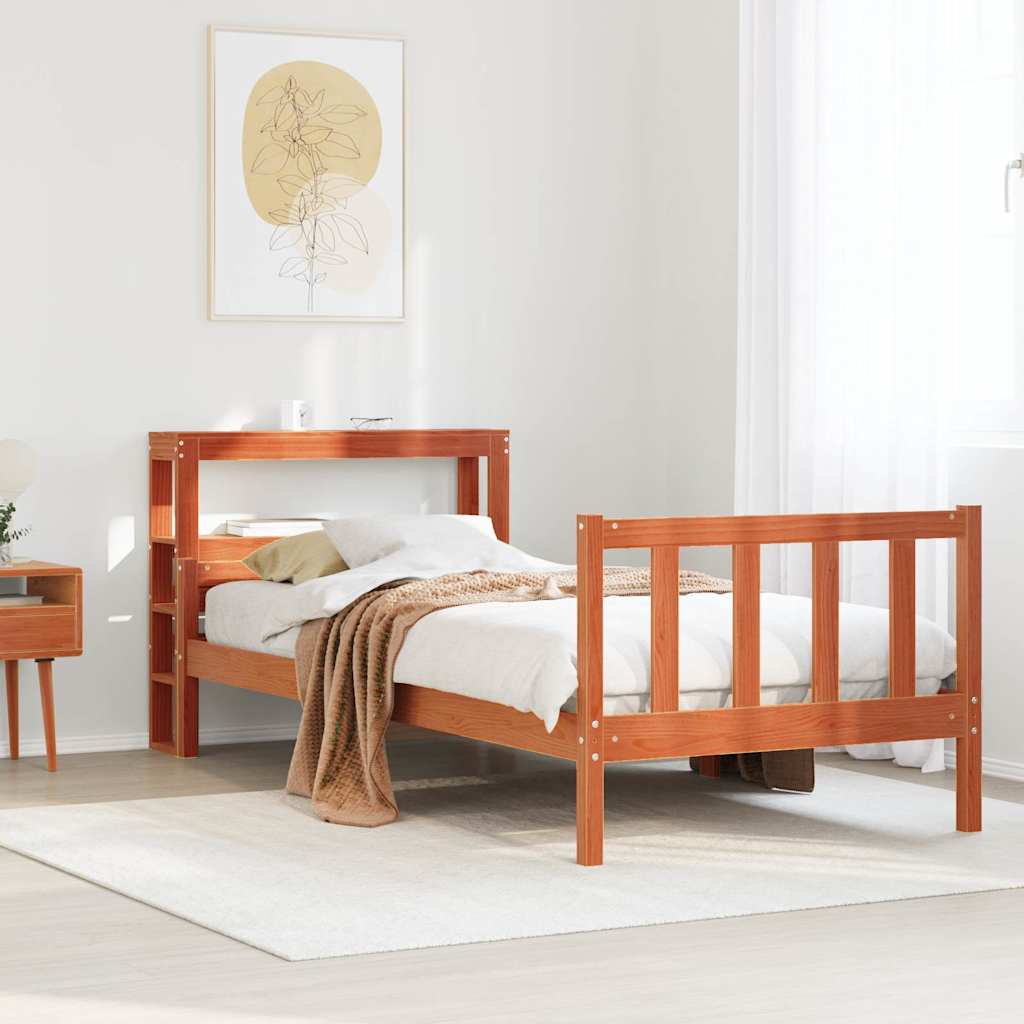 viaszbarna tömör fenyőfa ágykeret fejtámlával 75 x 190 cm