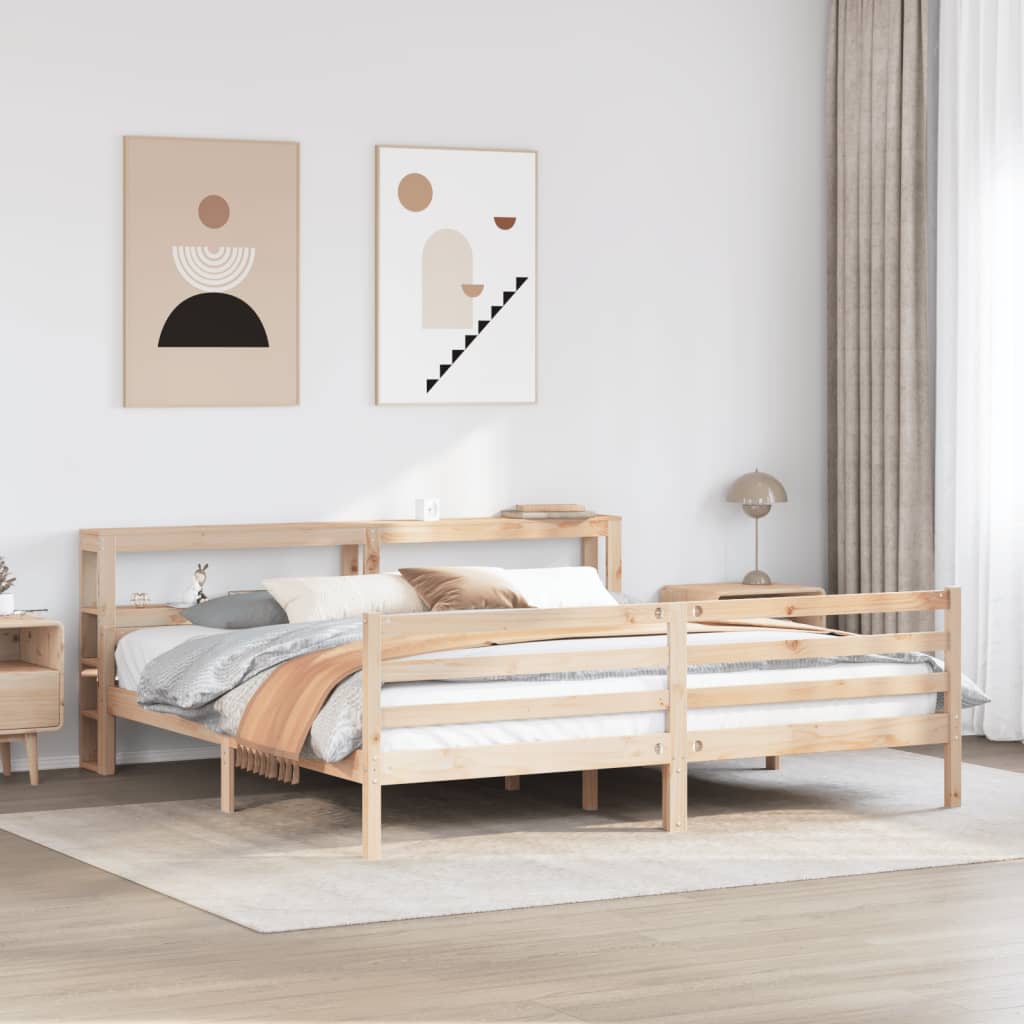 tömör fenyőfa ágykeret fejtámlával 200 x 200 cm