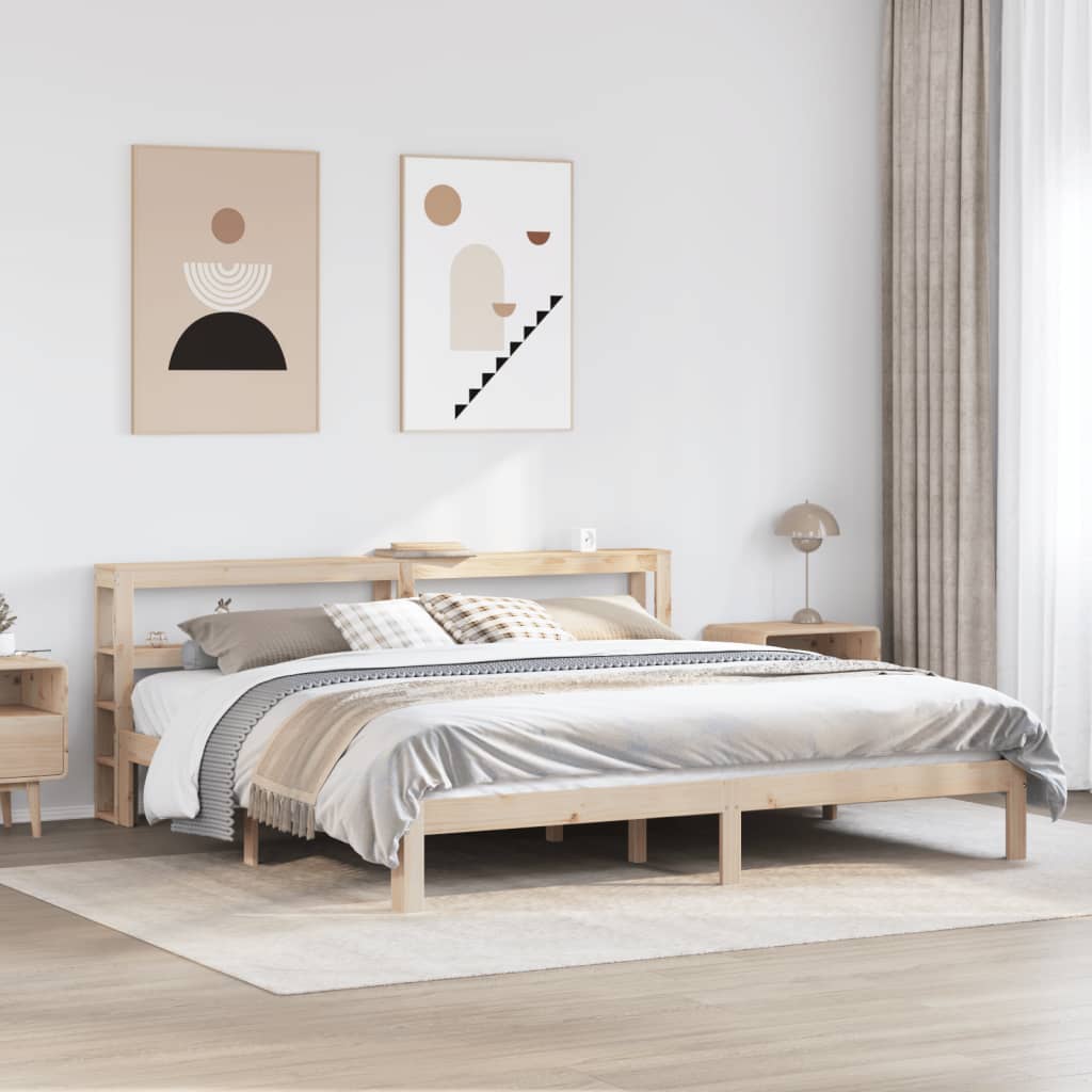 tömör fenyőfa ágykeret fejtámlával 200 x 200 cm