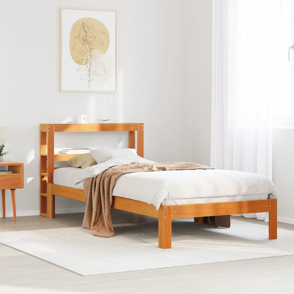viaszbarna tömör fenyőfa ágy matrac nélkül 75 x 190 cm