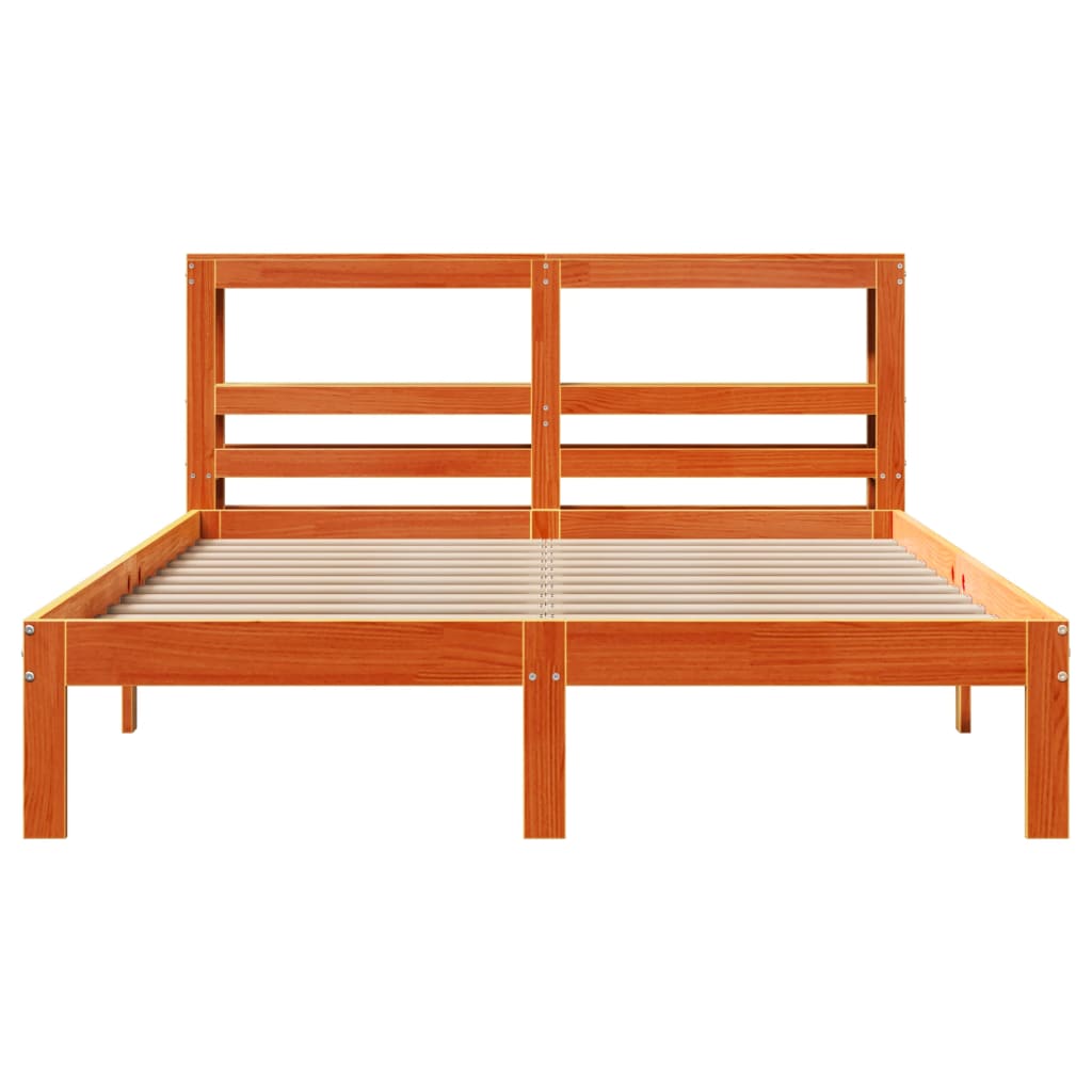 viaszbarna tömör fenyőfa ágy matrac nélkül 135 x 190 cm