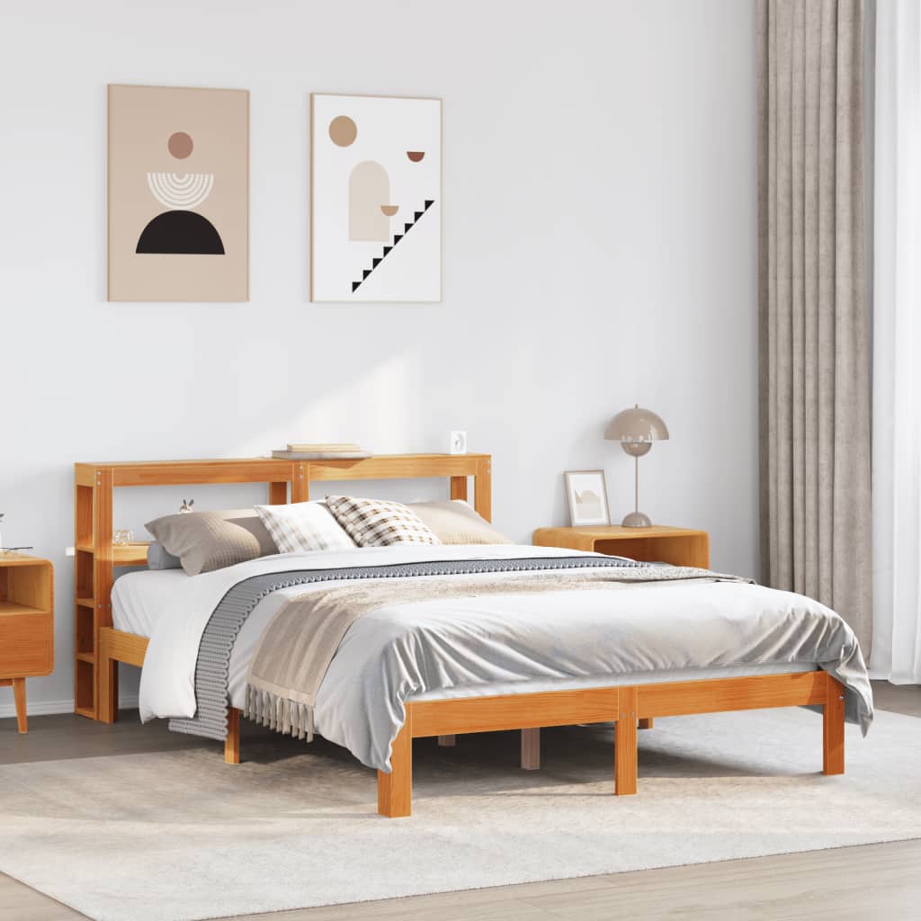 viaszbarna tömör fenyőfa ágy matrac nélkül 135 x 190 cm