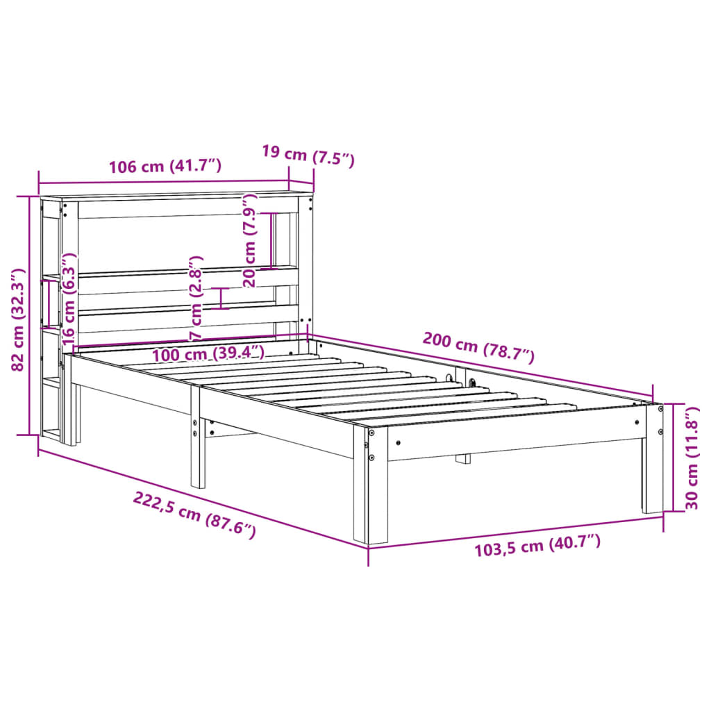 viaszbarna tömör fenyőfa ágy matrac nélkül 100 x 200 cm