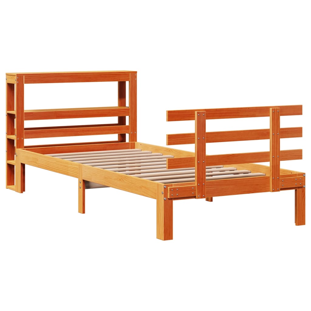 viaszbarna tömör fenyőfa ágykeret fejtámlával 75 x 190 cm
