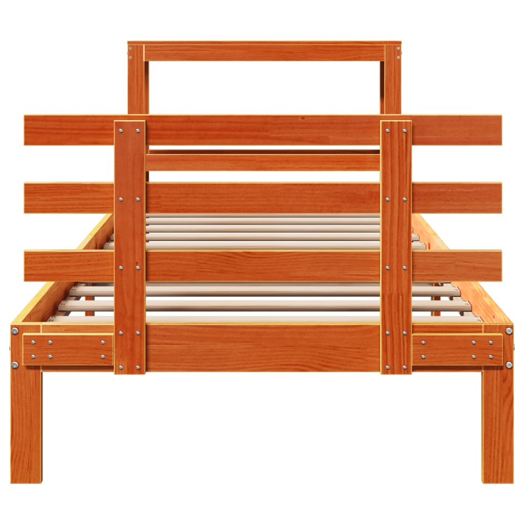 viaszbarna tömör fenyőfa ágykeret fejtámlával 75 x 190 cm