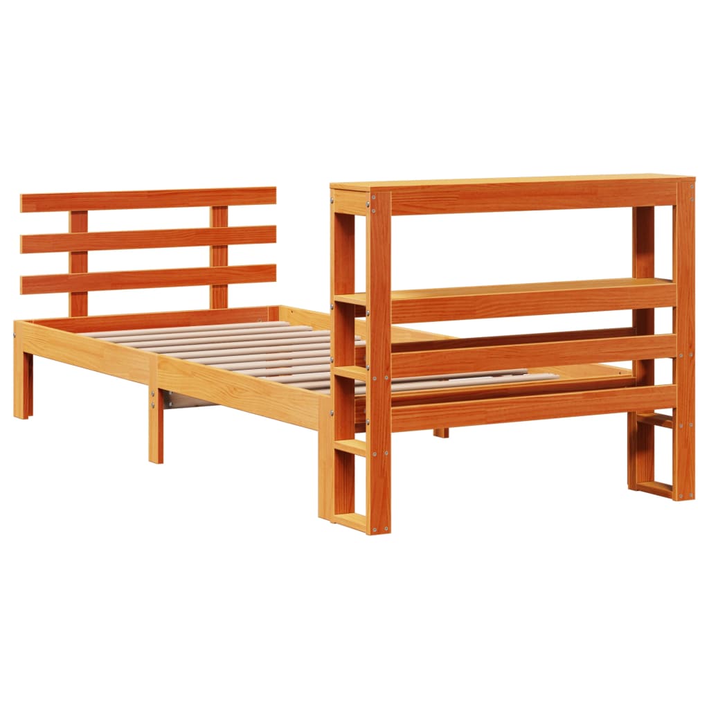 viaszbarna tömör fenyőfa ágykeret fejtámlával 75 x 190 cm