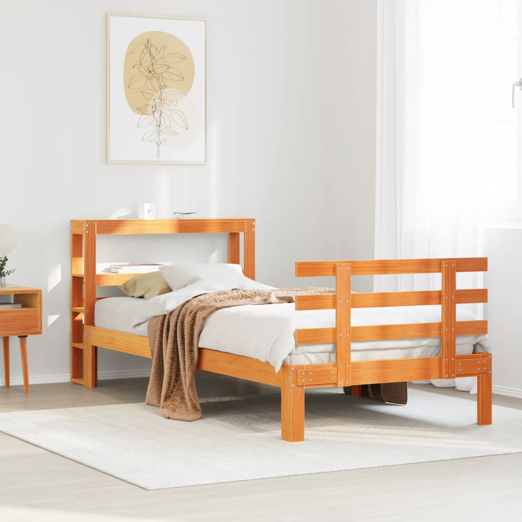 viaszbarna tömör fenyőfa ágykeret fejtámlával 75 x 190 cm