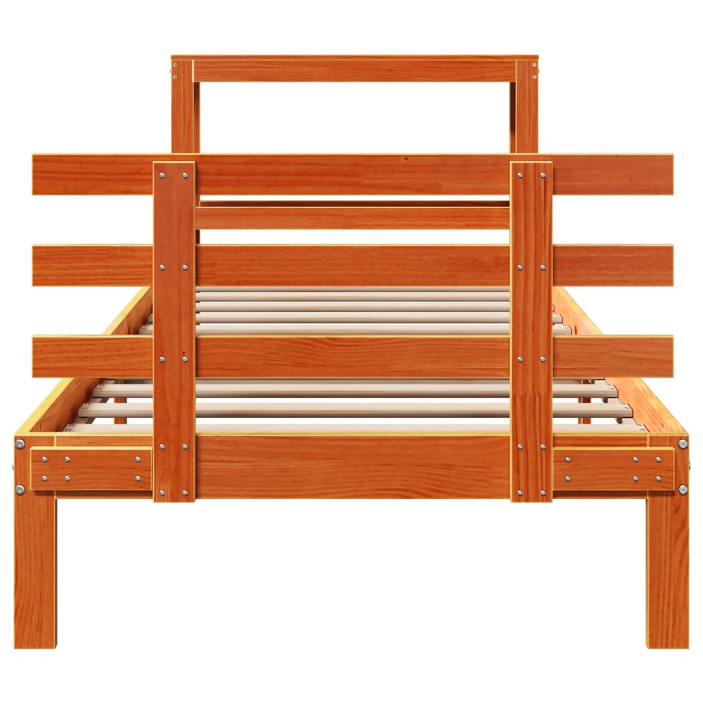 viaszbarna tömör fenyőfa ágykeret fejtámlával 100 x 200 cm