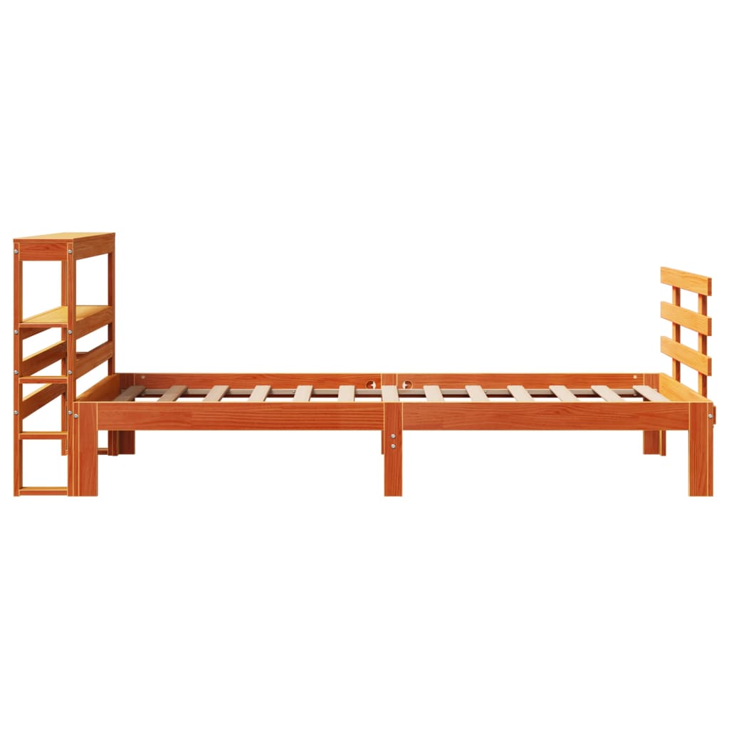 viaszbarna tömör fenyőfa ágykeret fejtámlával 100 x 200 cm