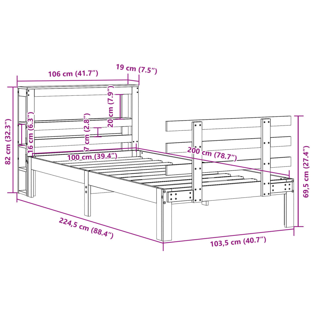 viaszbarna tömör fenyőfa ágykeret fejtámlával 100 x 200 cm