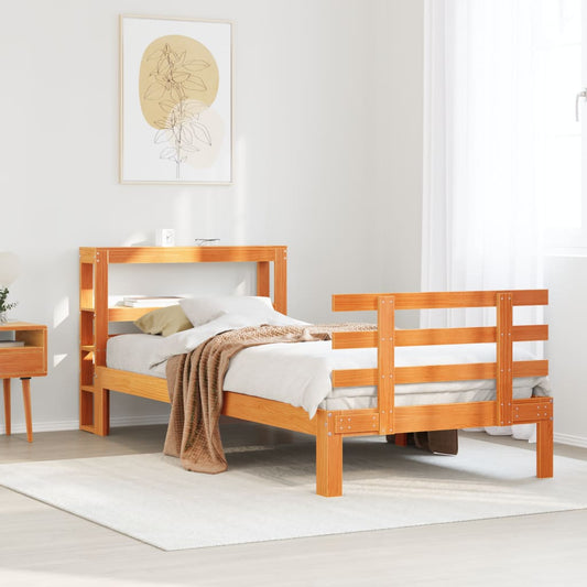 viaszbarna tömör fenyőfa ágykeret fejtámlával 100 x 200 cm