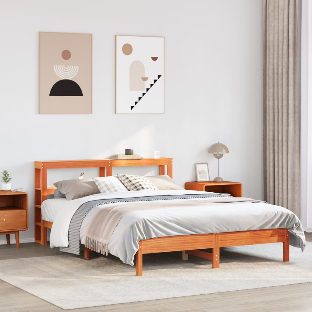 viaszbarna tömör fenyőfa ágy matrac nélkül 150 x 200 cm