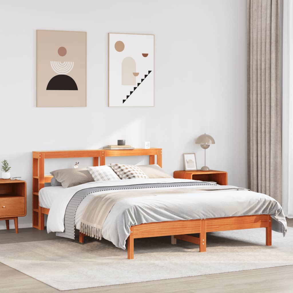 viaszbarna tömör fenyőfa ágy matrac nélkül 140 x 200 cm