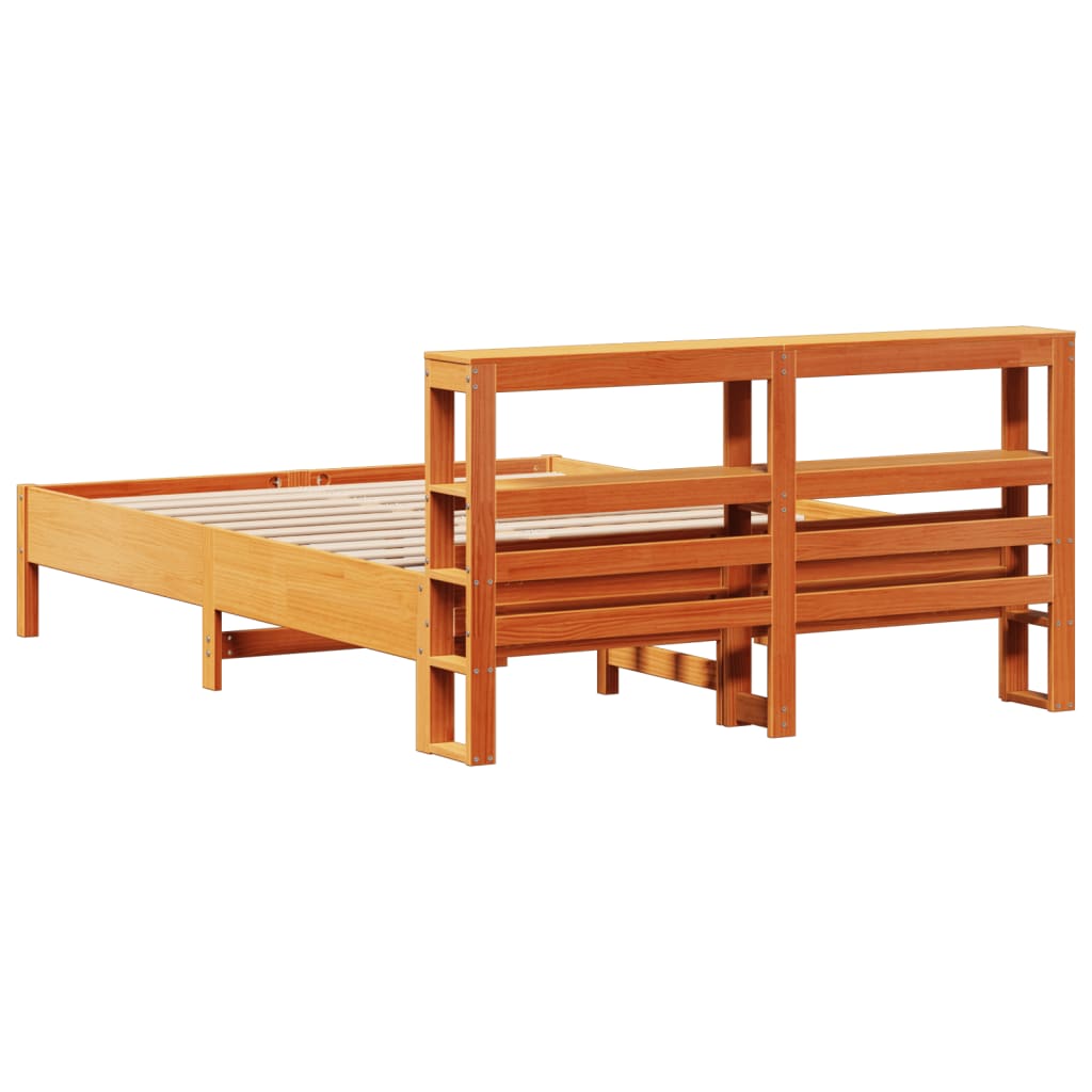 viaszbarna tömör fenyőfa ágy matrac nélkül 135 x 190 cm