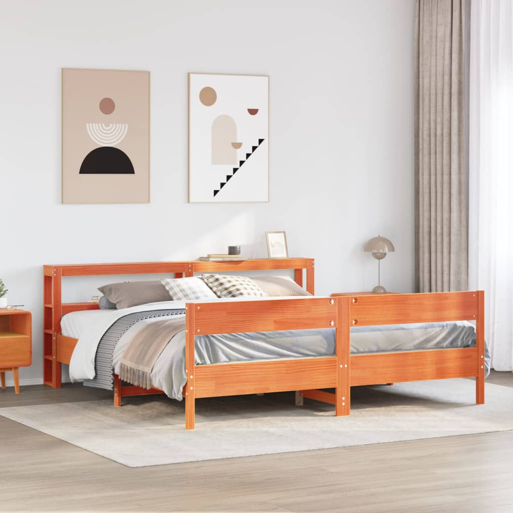 viaszbarna tömör fenyőfa ágy matrac nélkül 200 x 200 cm