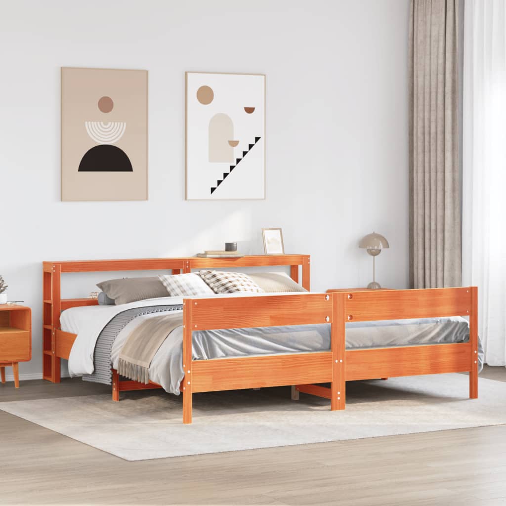 viaszbarna tömör fenyőfa ágy matrac nélkül 180 x 200 cm